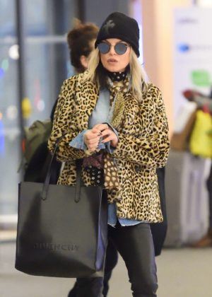 Fergie in Leopard Print Coat - JFK Airport in NYC